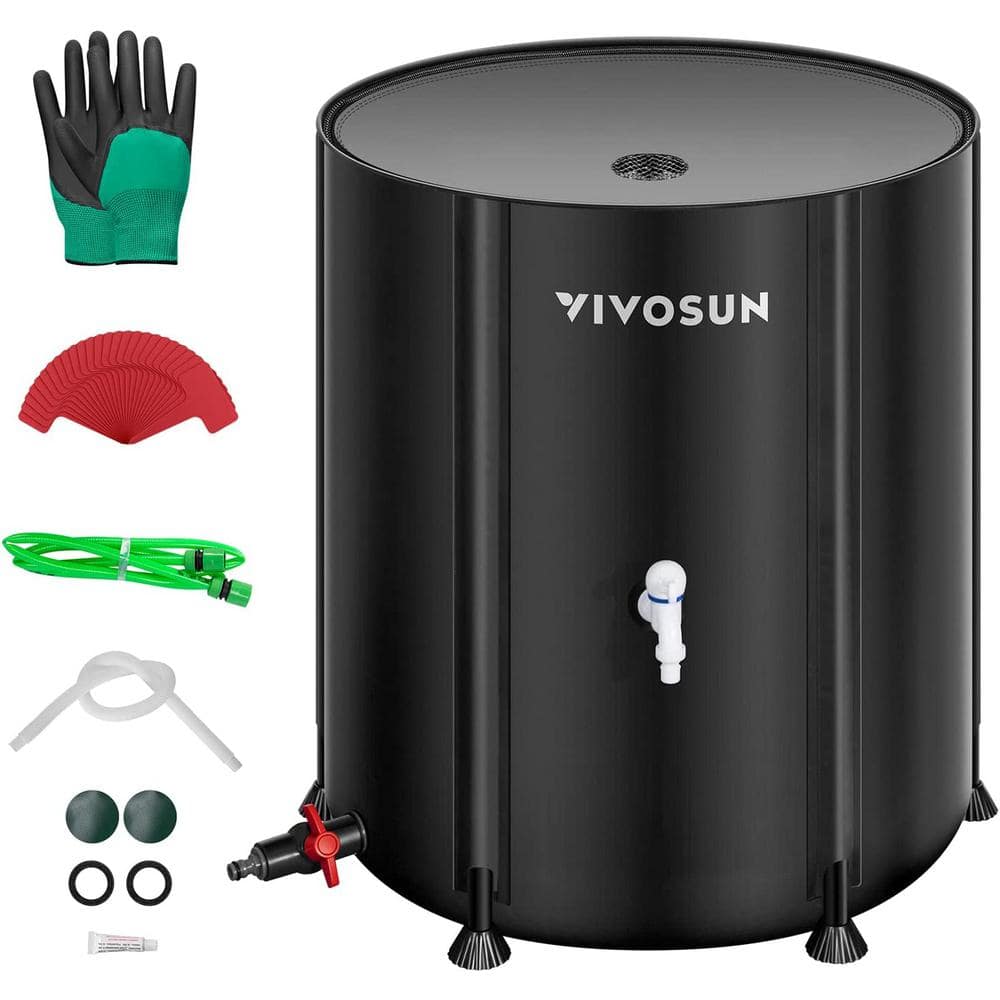 53 Gal. Collapsible Rain Barrel with 2 Spigots and Overflow Kit in Black - Hercitys
