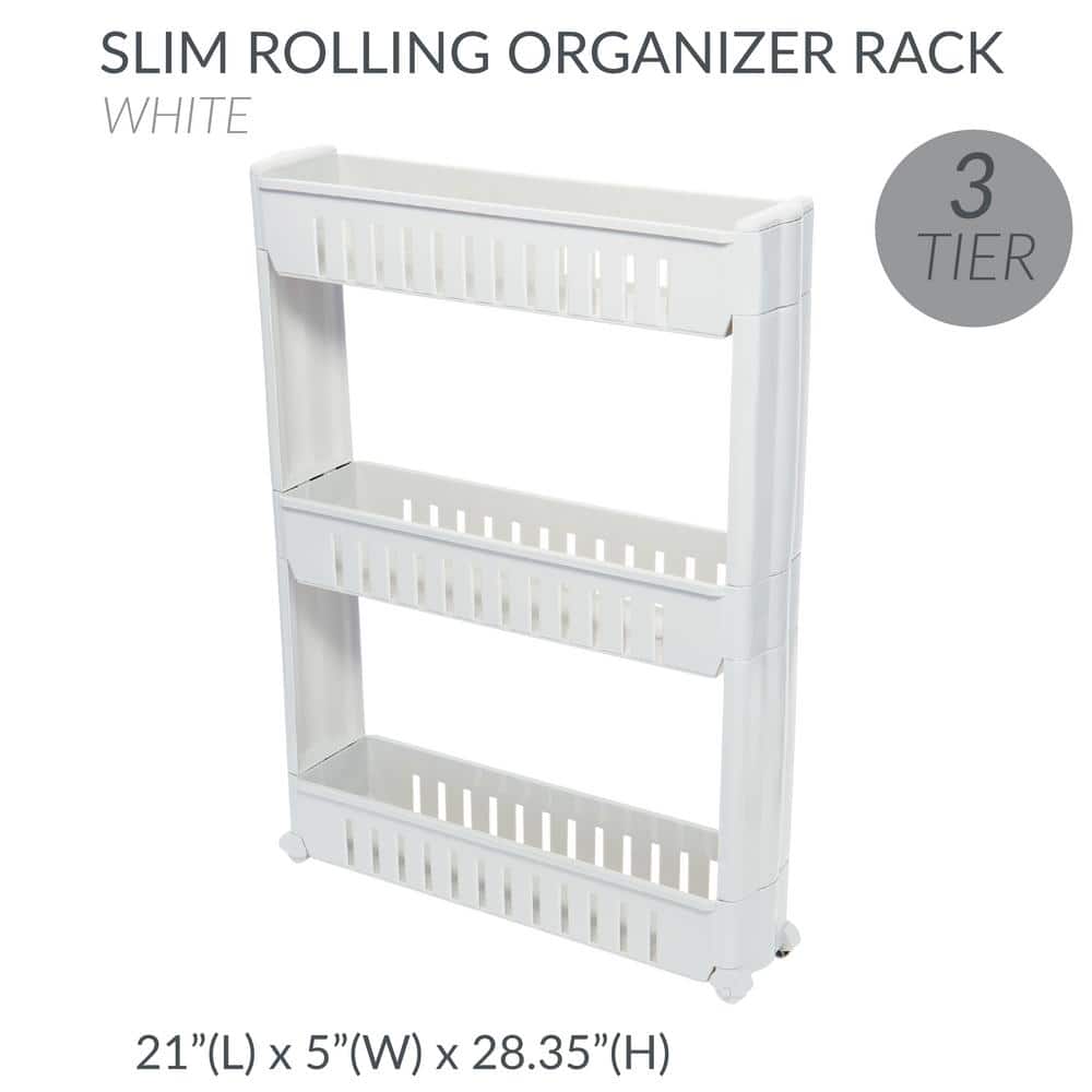 3 Tier Slim Slide Out Storage Cart in White - Hercitys