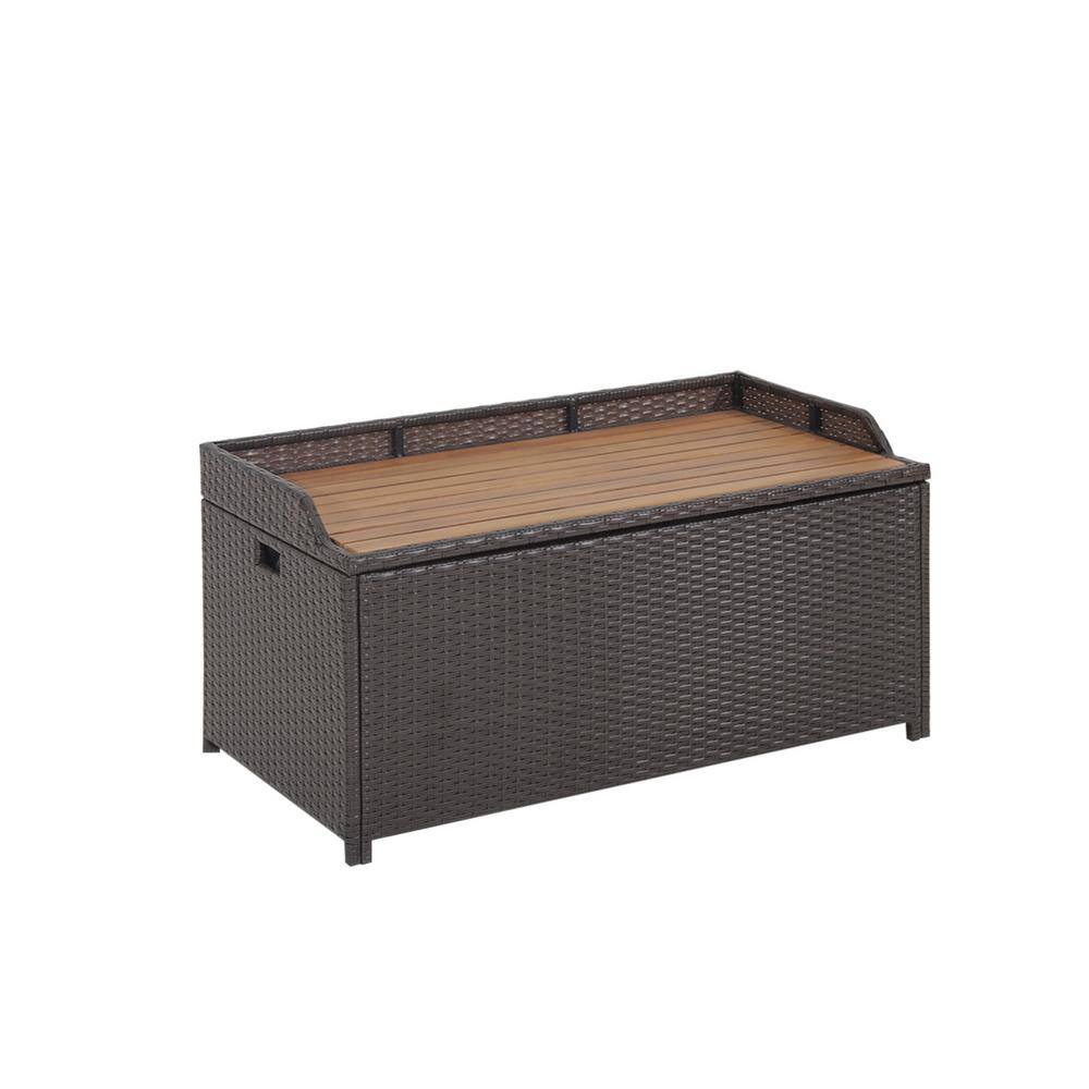 45 Gal. Outdoor Storage Bench Dark Brown PE Rattan Deck Box - Hercitys