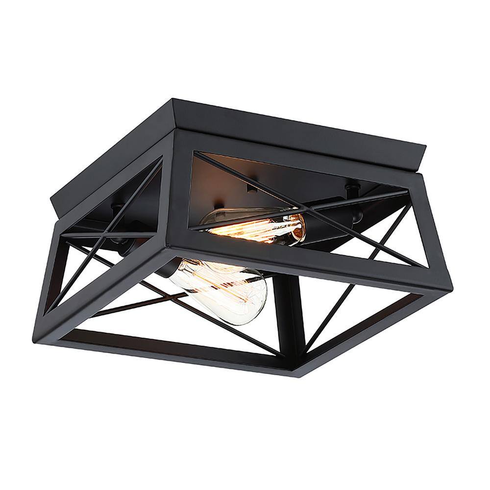 12 in. W. 2-Light Flush Mount with Matte Black - Hercitys