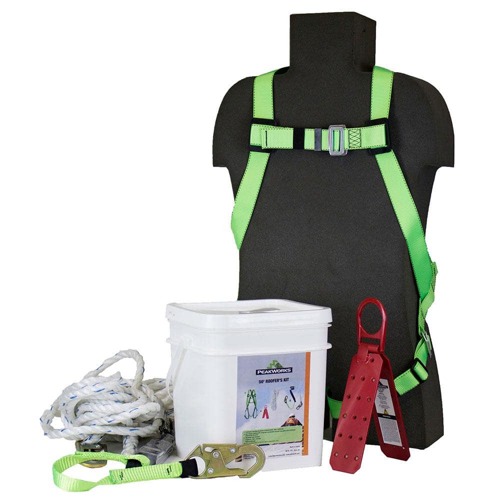5-piece Reusable Fall Protection Kit, OSHA and ANSI compliant, Harness, Rope Grab, 50′ Vertical Lifeline, Roof Bracket - Hercitys