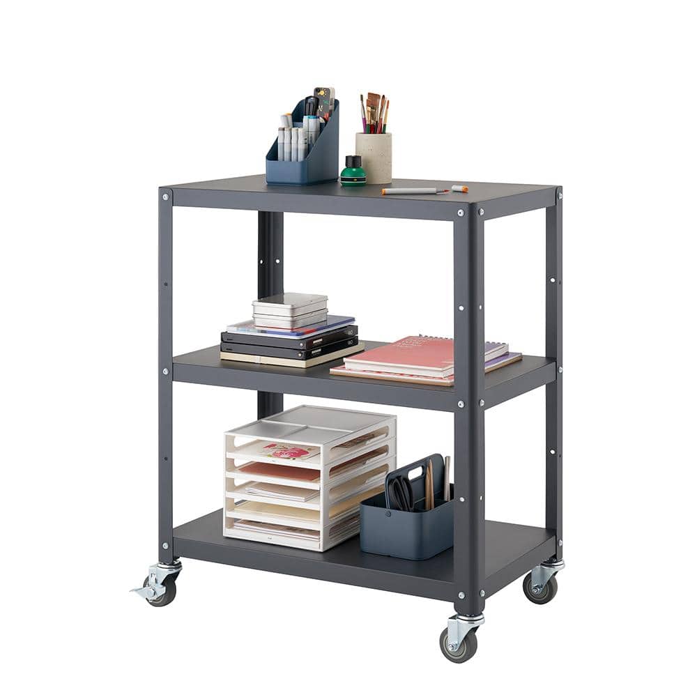 3-Tier Metal Utility Cart with Wheels in Dark Gray - Hercitys