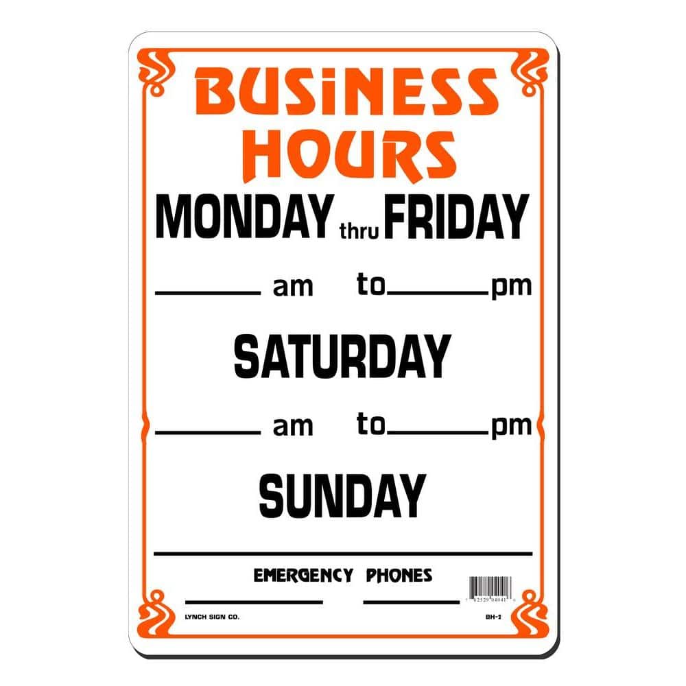 10 in. x 14 in. Business Hours Weekly Sign Printed on More Durable, Thicker, Longer Lasting Styrene Plastic - Hercitys