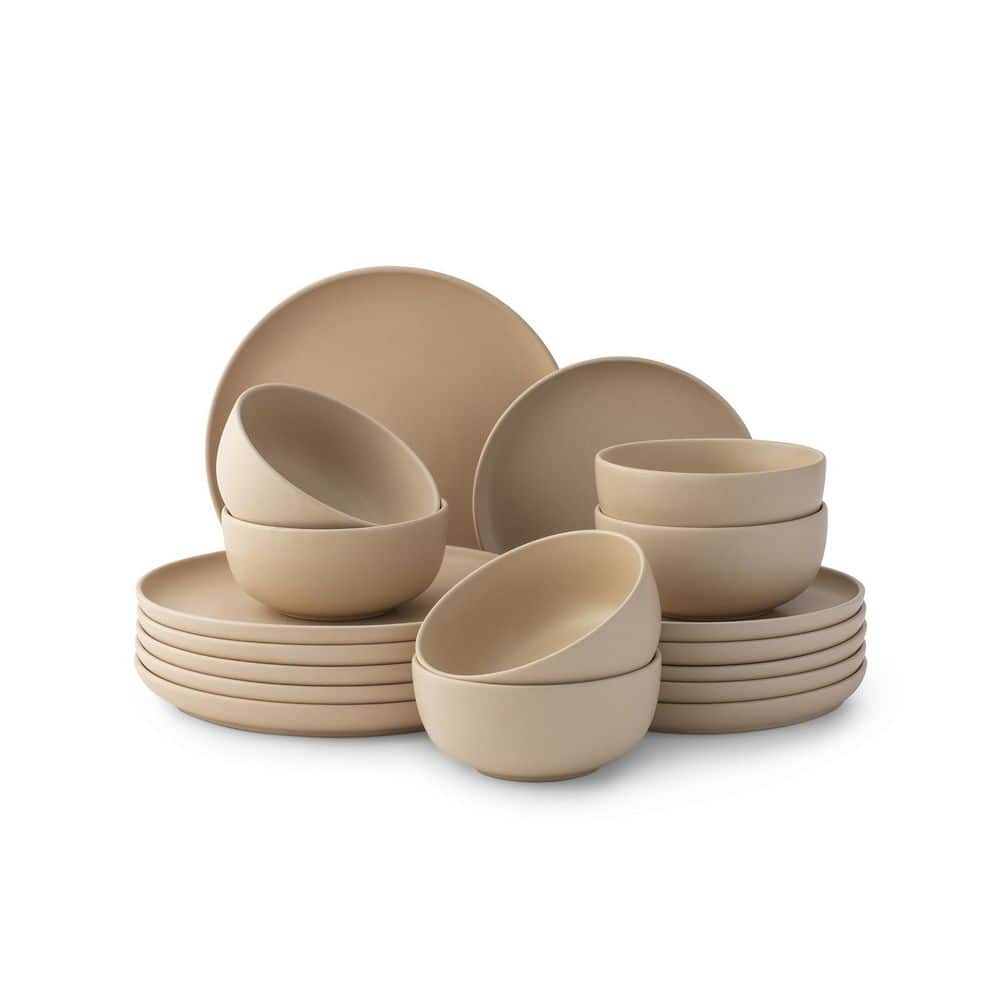 18-Pieces Stoneware Dinnerware Set-Beige - Hercitys
