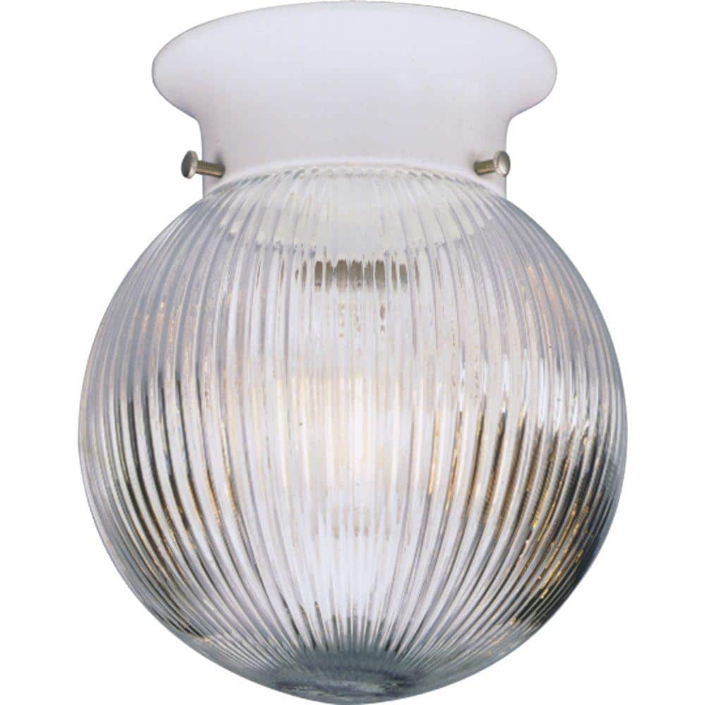 1-Light White Flush Mount with Clear Ribbed Glass - Hercitys