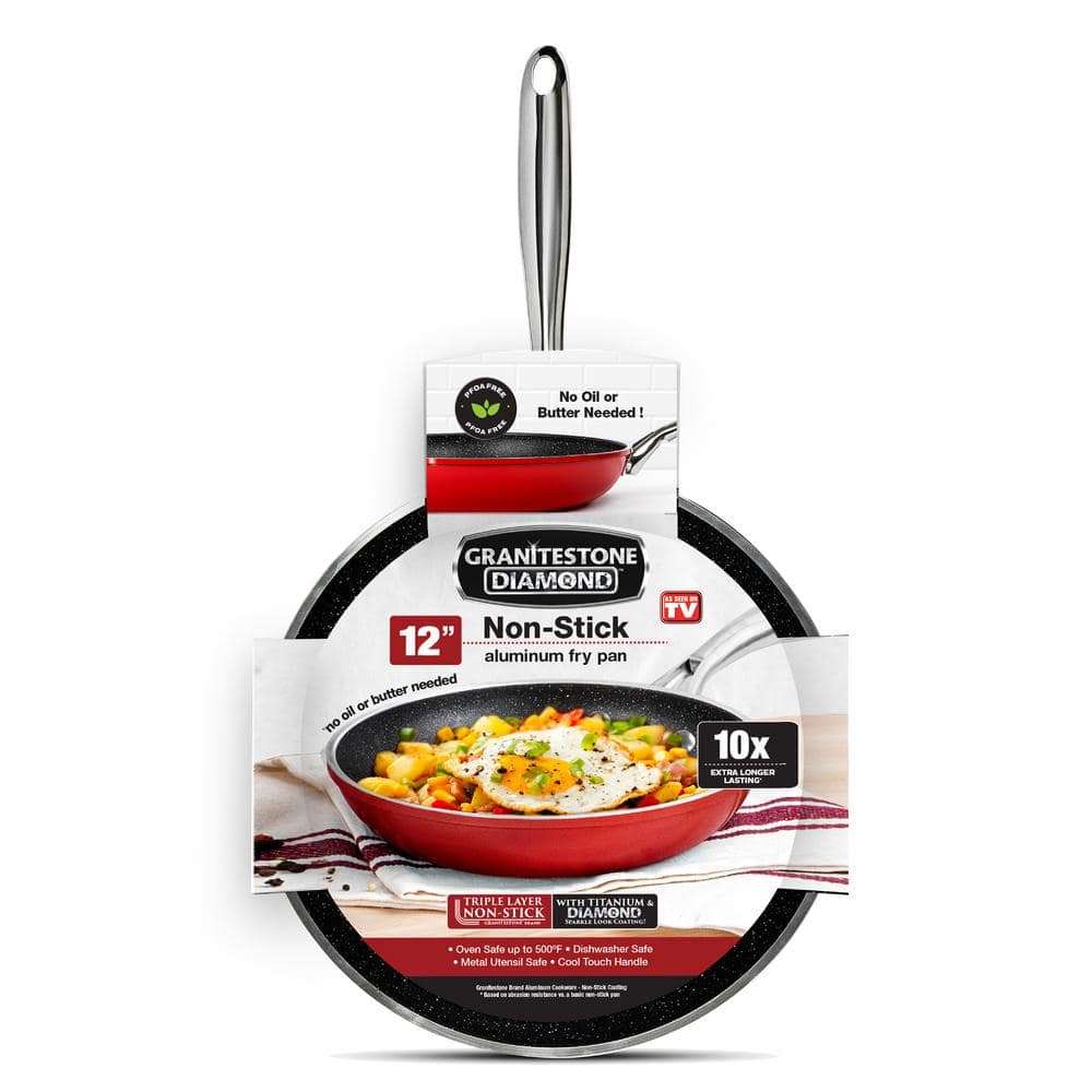 12 in. Aluminum Ultra-Nonstick Titanium and Diamond Infused Coating Frying Pan in Red - Hercitys