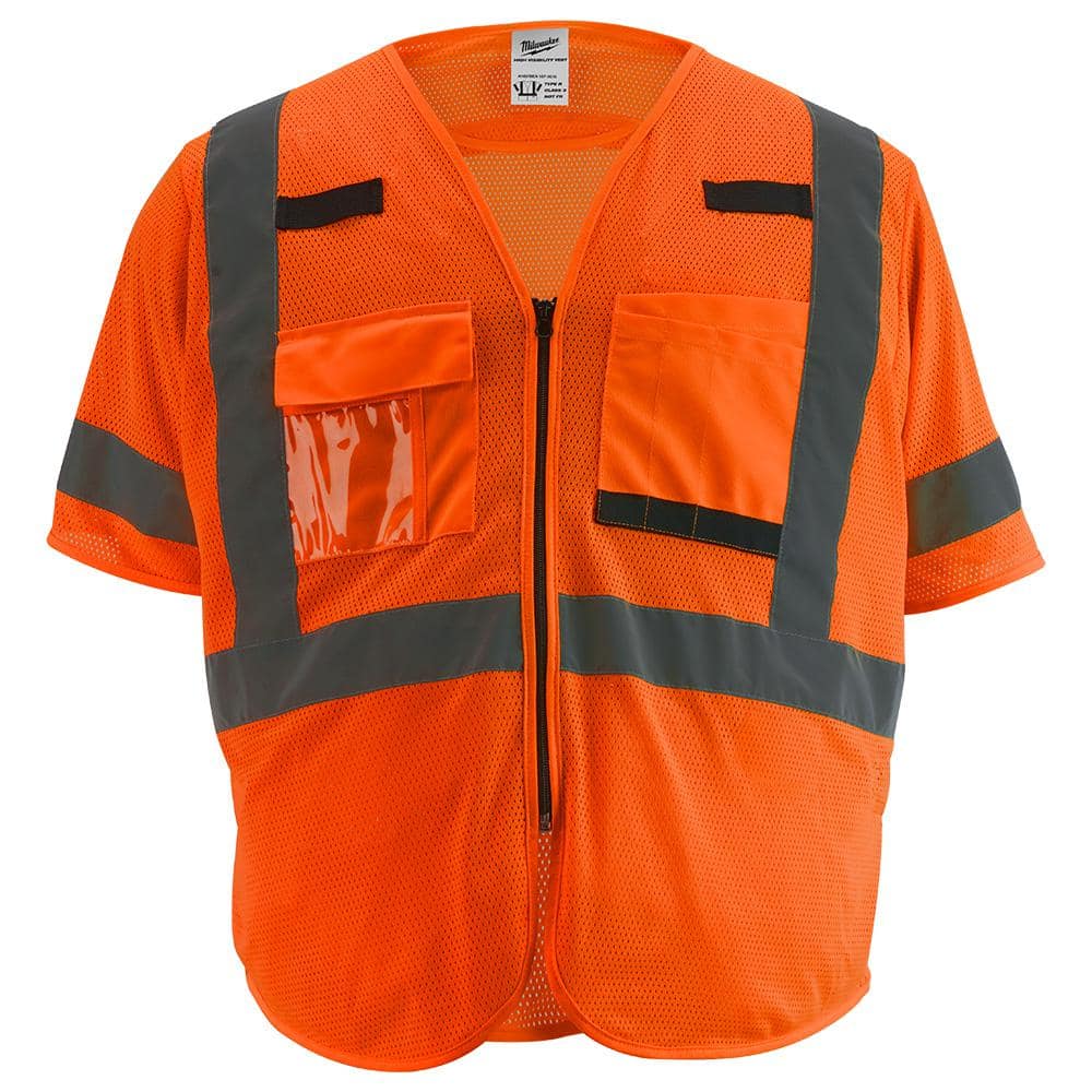 2X-Large/3X-Large Orange Class 3 Mesh High Visibility Safety Vest with 9-Pockets and Sleeves - Hercitys
