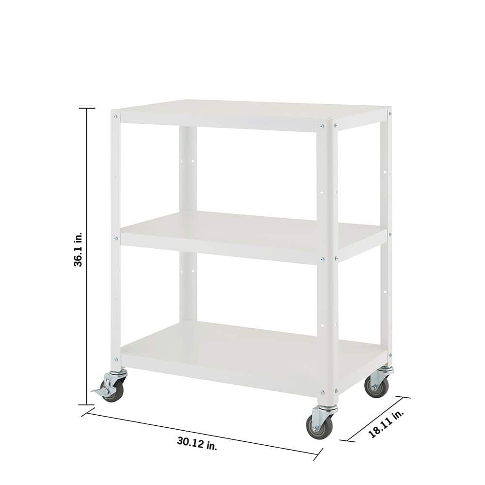 3-Tier Metal Utility Cart with Wheels in White - Hercitys