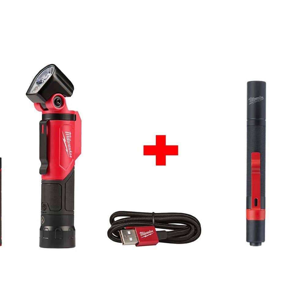 500 Lumens LED Pivoting REDLITHIUM USB Flashlight with 100 Lumens Aluminum Pen Light with Clip - Hercitys