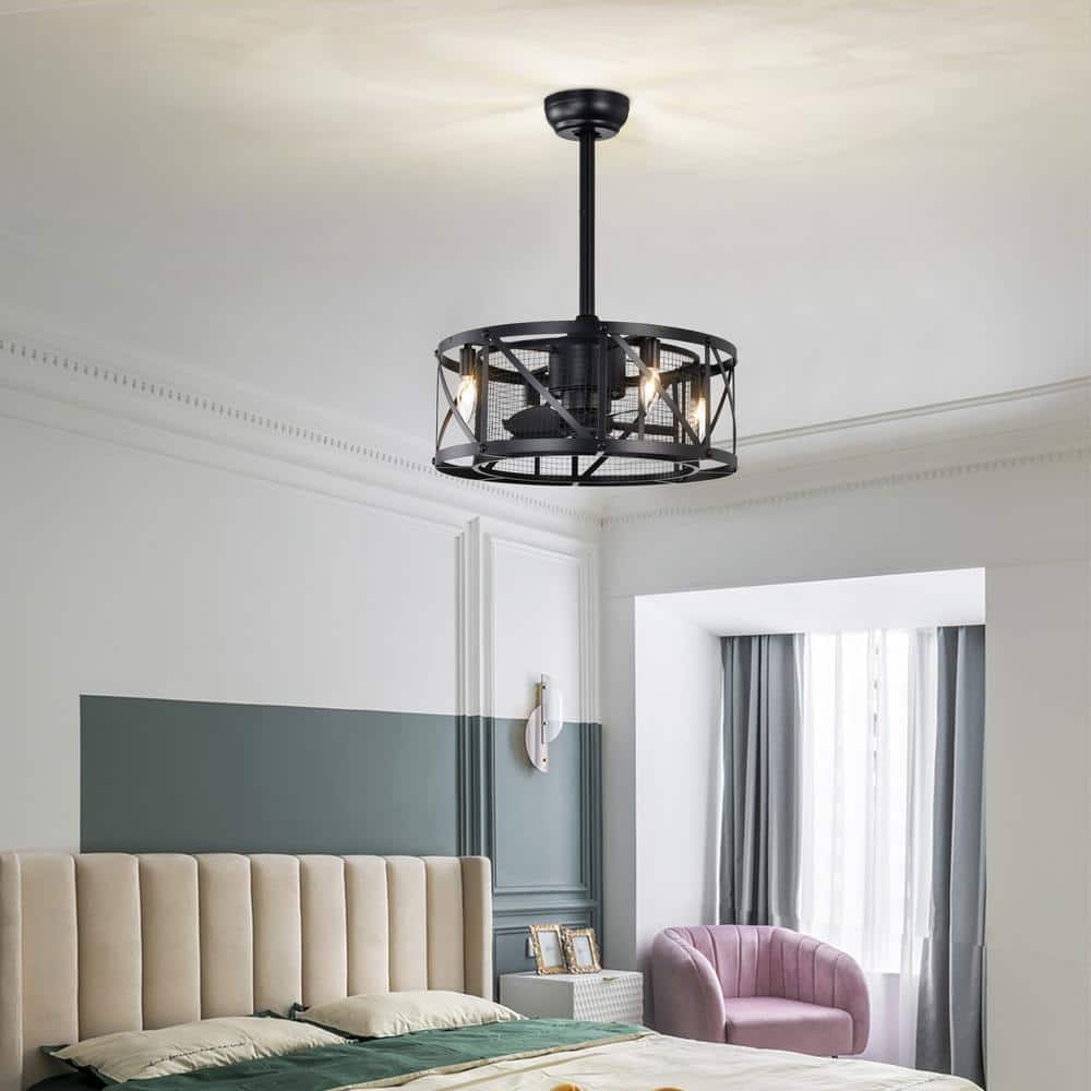 19.76 in. Rustic Black Indoor Fandelier Ceiling Fan Light Flush Mount and 2 Dowrods - Hercitys