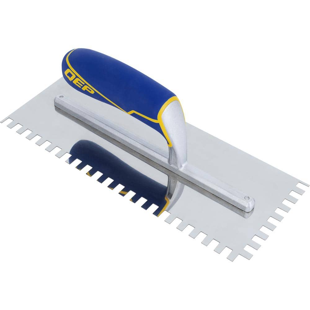1/4 in. x 3/8 in. x 1/4 in. Comfort Grip Stainless Steel Square-Notch Flooring Trowel - Hercitys