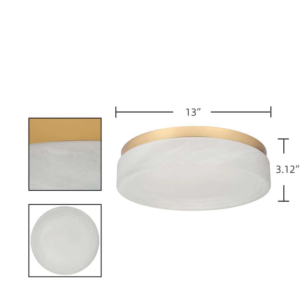 13 in. 24-Watt Modern Brushed Gold-Plated Integrated LED Flush Mount with Alabaster Glass Shade - Hercitys