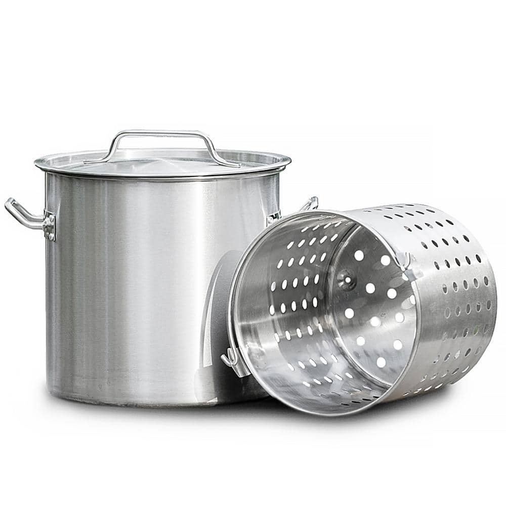 21 qt. Stainless Steel Stock Pot with Strainer Basket and Lid - Hercitys