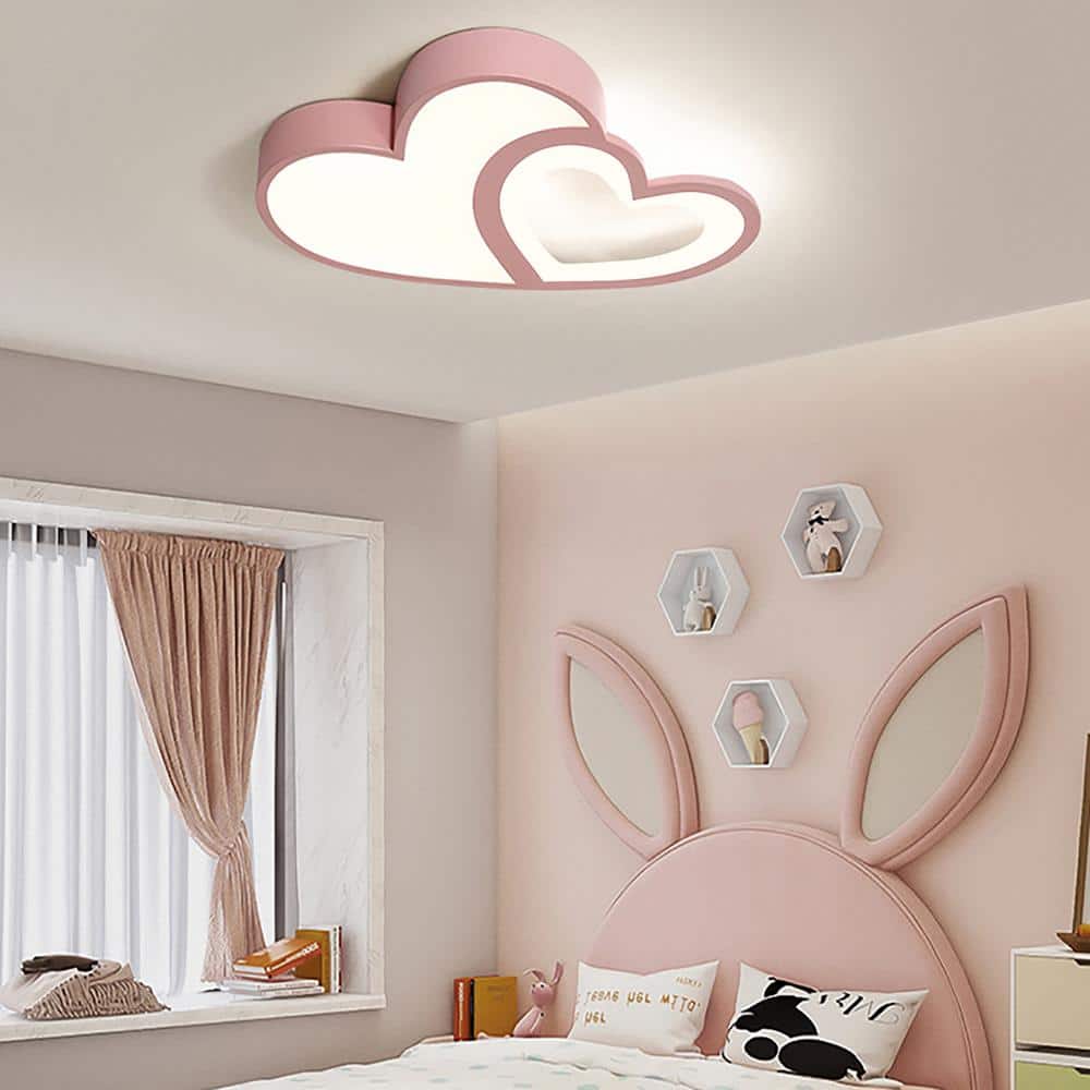 21.65 in Pink Creative Heart Shape Flush Mount Ceiling Light with Acrylic Shade and LED Light Source for Kids Room - Hercitys