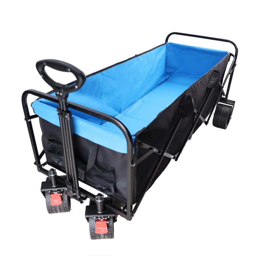 25 cu. ft Metal Extra Long Extender Wagon Garden Cart Folding Wagon Garden Shopping Beach Cart in Blue - Hercitys