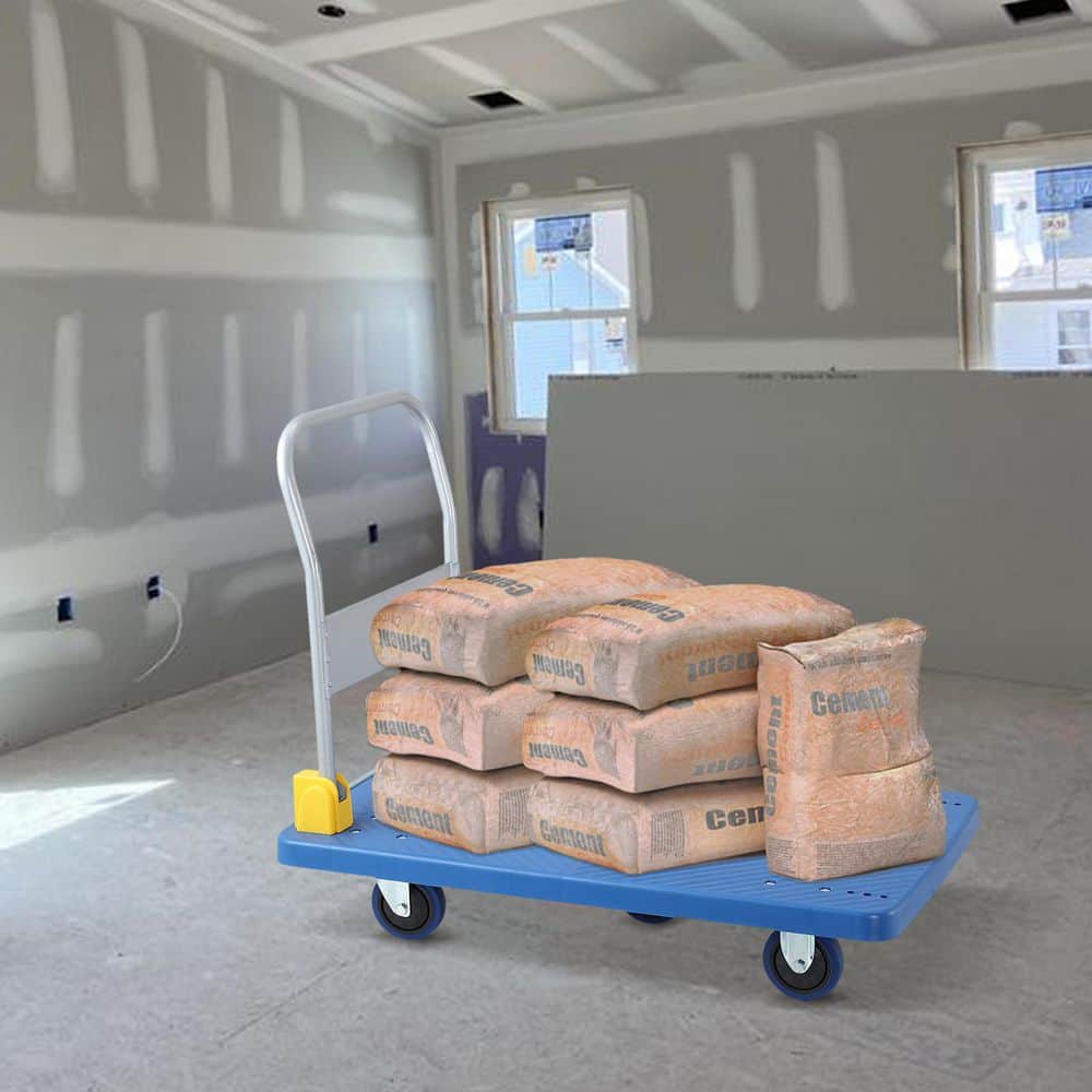 4.5 cu. ft. Plastic Platform Truck with 1320 lbs. Capacity and 360° Swivel Wheels, Foldable Hand Garden Cart in Blue - Hercitys