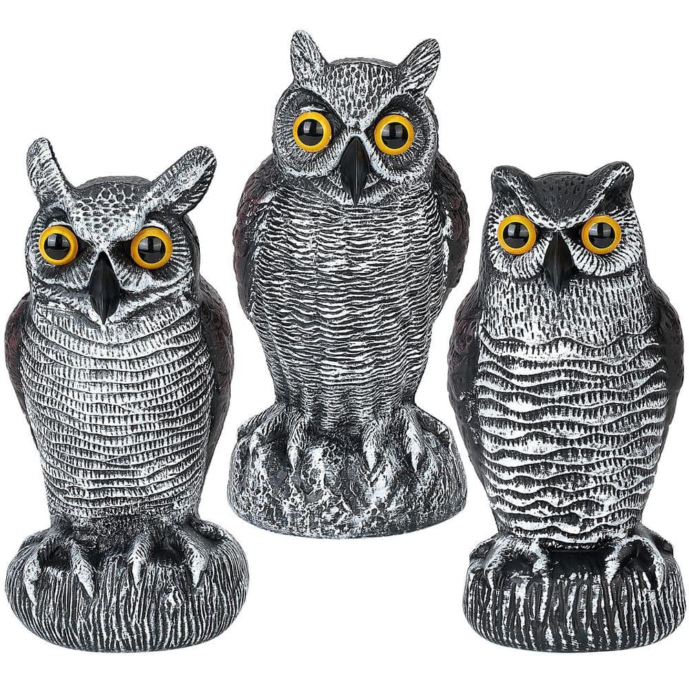 3-Pack Owl Decoys to Scare Birds Away and Control Garden Pests, Weatherproof Bird Repellent Devices for Outdoor - Hercitys