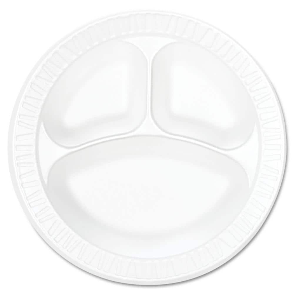 10-1/4 in. Concorde Non-Laminated 3-Compartment Foam Plastic Plates in White (500 Per Case) - Hercitys