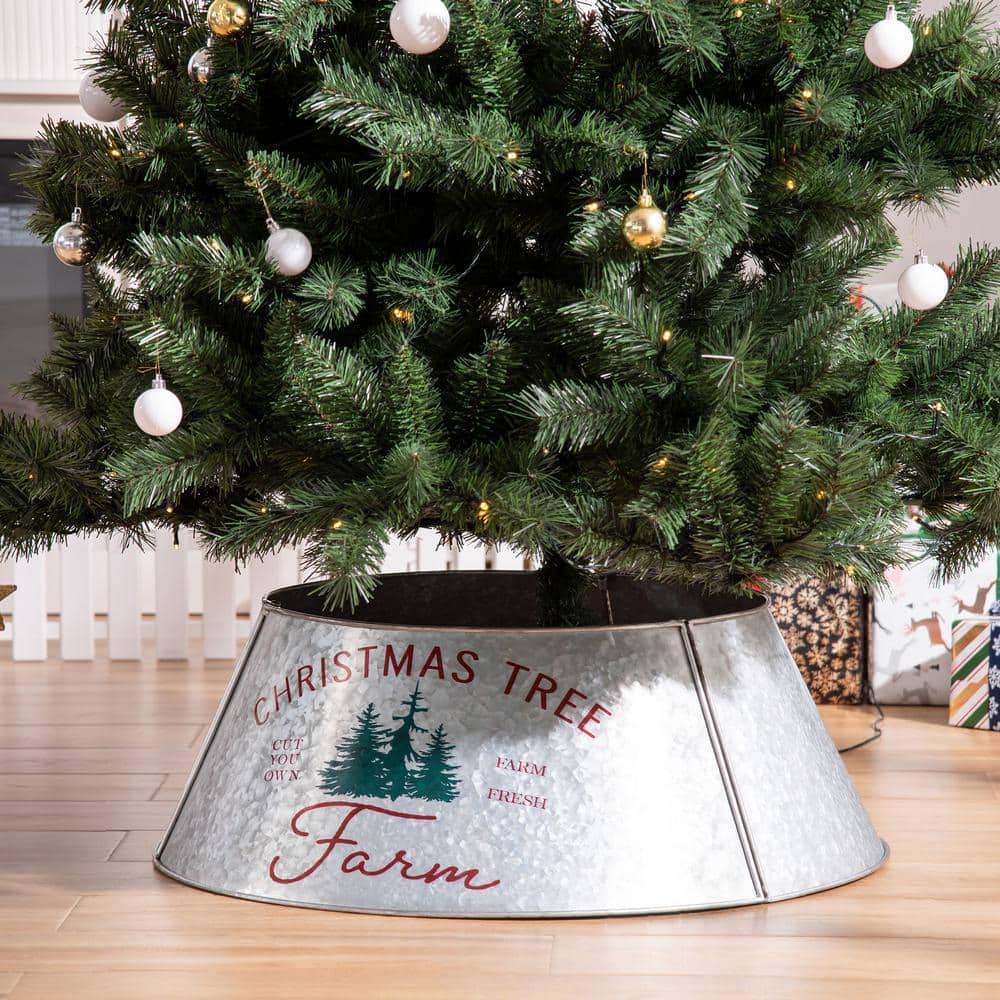 26 in. Printed Silver Steel Collar Home Xmas Decoration Christmas Tree Skirt - Hercitys