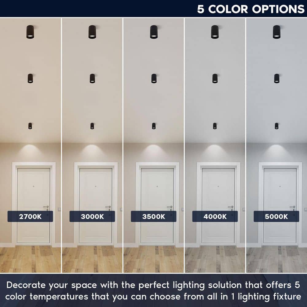 3 in. 15-Watt Color Selectable Integrated LED Cylinder Downlight Flush Mount 5CCT Dimmable 1000LM ETL Black 2 Pack - Hercitys