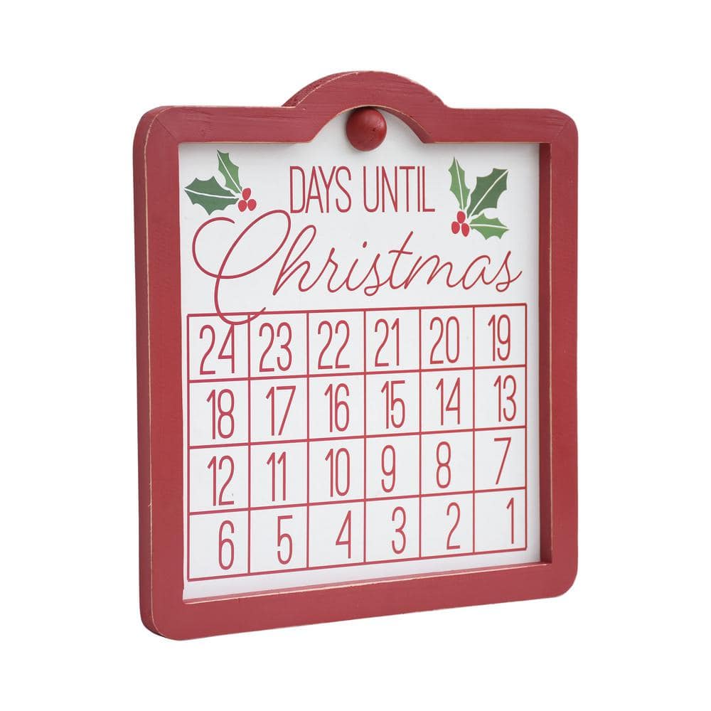 11.75 in. Red Wood Framed Days Until Christmas Wall Countdown Calendar with Magnet - Hercitys