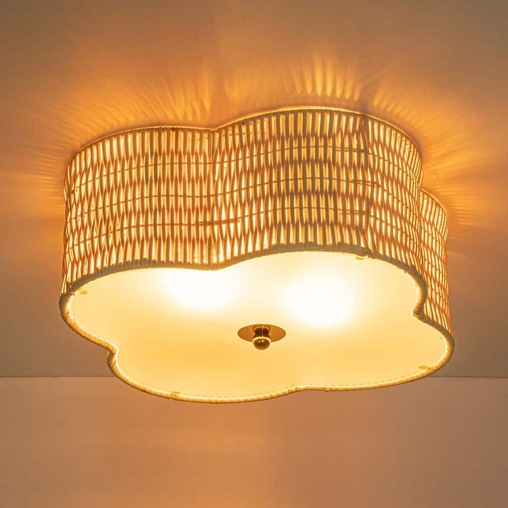 16.75 in. 2-Light Rattan Ceiling Flush Mount with Glass Bottom - Hercitys