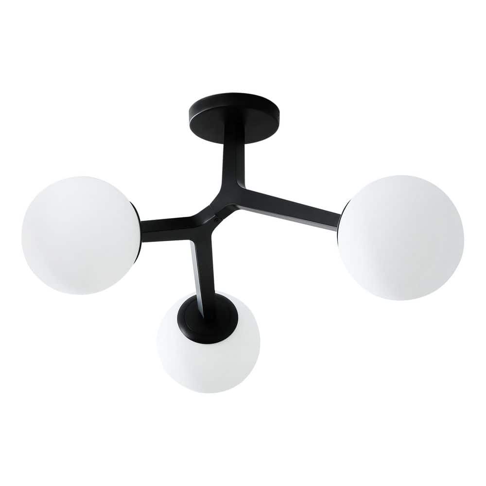 31 in. 3 Light Black Dimmable Modern Sputnik Semi-Flush Mount Chandelier Ceiling Light Fixtures for Bedroom Living Room - Hercitys