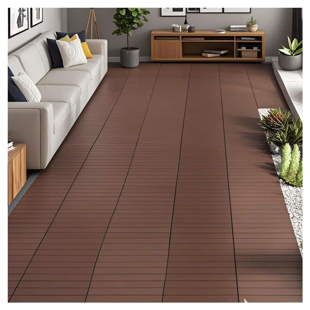 24 in. x 12 in. Pathway Tile Floor Paver Plastic Interlocking Deck Tiles 0.8 in. H in Brown (24-Pack) - Hercitys