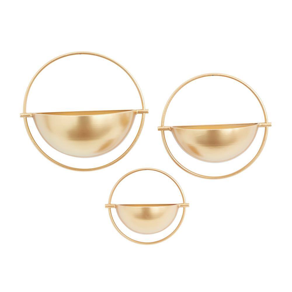 15in. Medium Gold Metal Geometric Indoor Outdoor Wall Planter (3- Pack) - Hercitys
