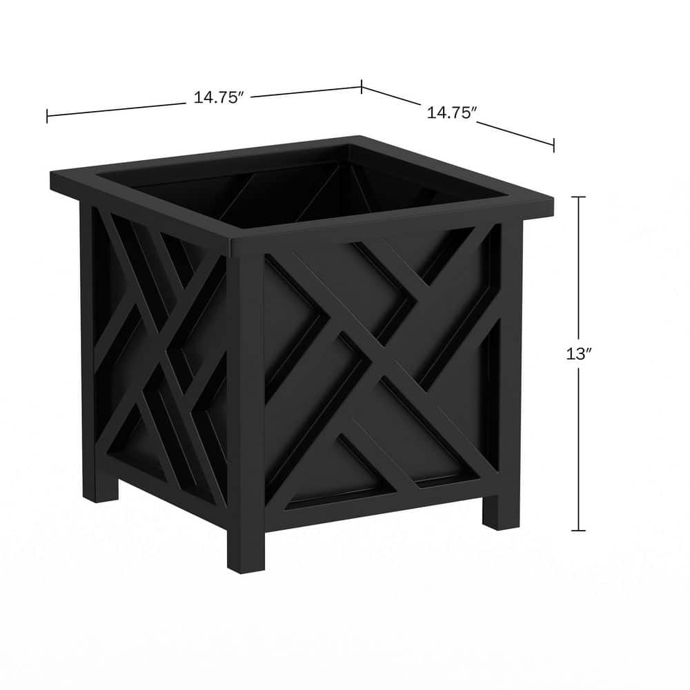 14.75 in. x 14.75 in. Lattice Design Black Plastic Planter Box (2-Pack) - Hercitys