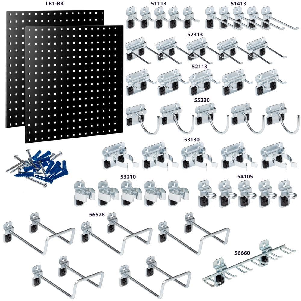 24 in. H x 24 in. W Pegboards with 46 pc LocHook Assortment in Black 2-Pack - Hercitys