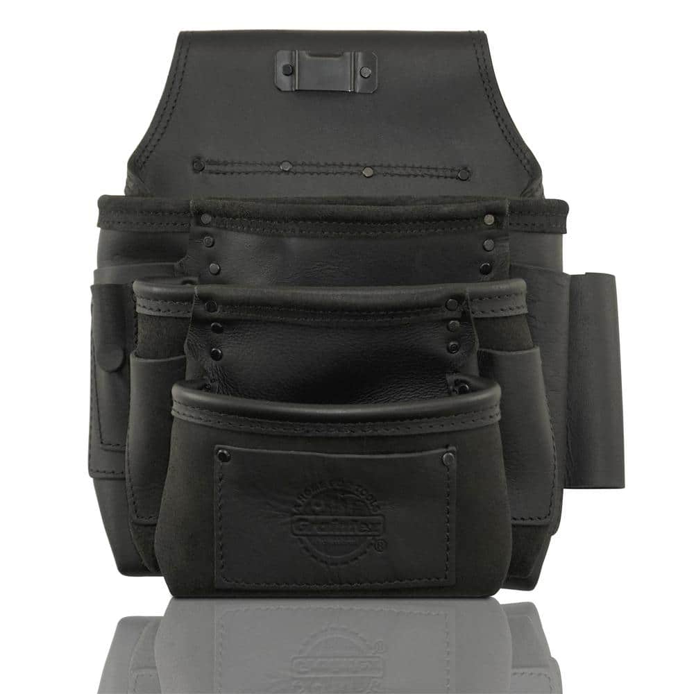 10-Pocket Black Ambassador Series Top Grain Leather Nail and Tool Pouch - Hercitys
