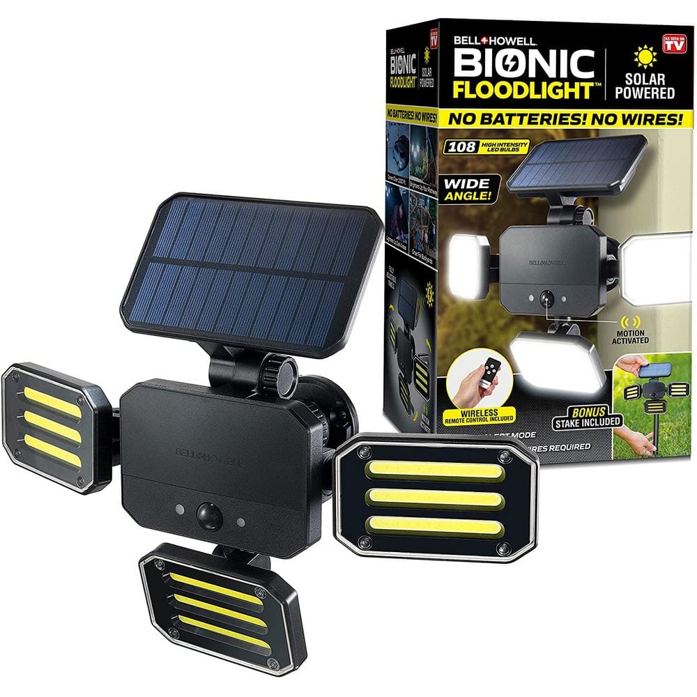 180-Degrees Swiveling Light Black Solar Powered Motion Activated Outdoor 108 Integrated LED Bionic Floodlight - Hercitys