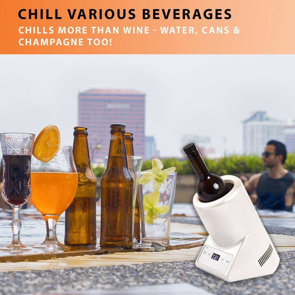 110V AC/12V DC Cellar Cooling Unit 5.3 in. Single Bottle Wine-Champagne-Water Chiller Thermo-Electric in White - Hercitys
