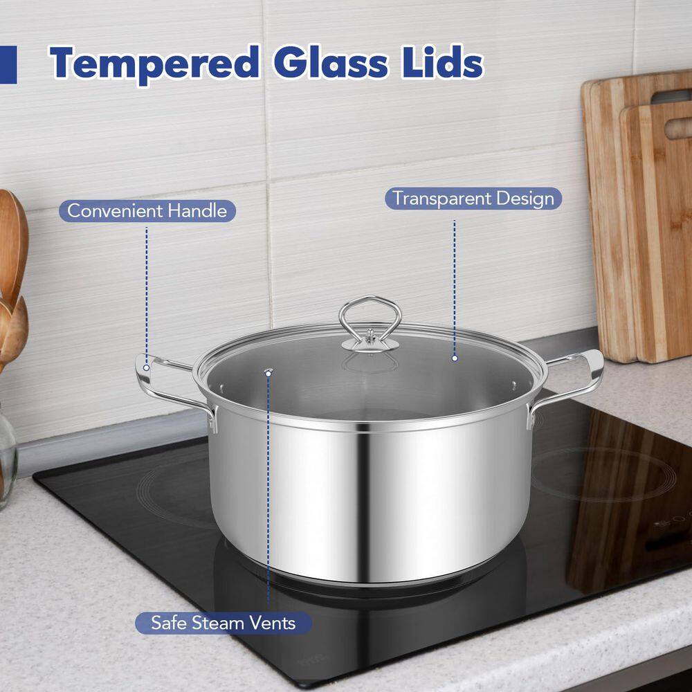 12-Piece Stainless Steel Pots and Pans Set with Tempered Glass Lids and Handles - Hercitys