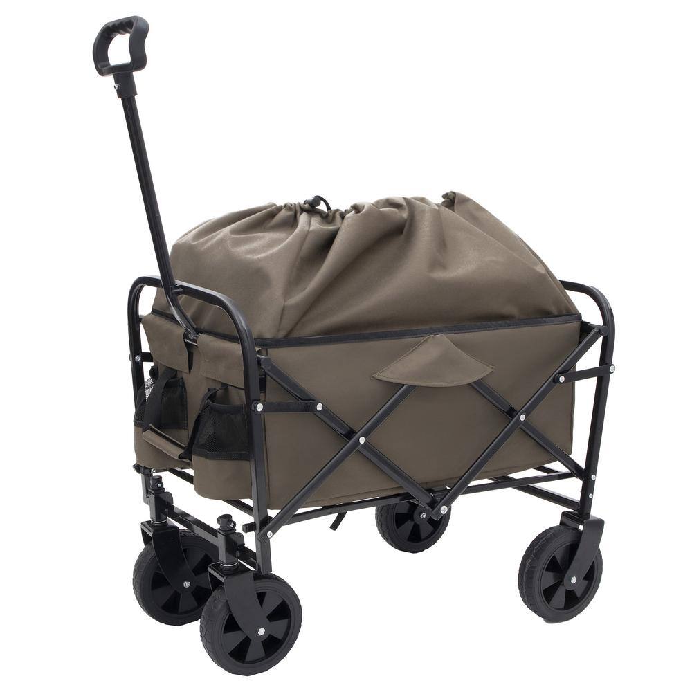 3 cu. ft. Olive Green Steel Outdoor Garden Cart, Collapsible Multi-Use Bag Utility Wagon with Plastic Liner Bag/Cover - Hercitys