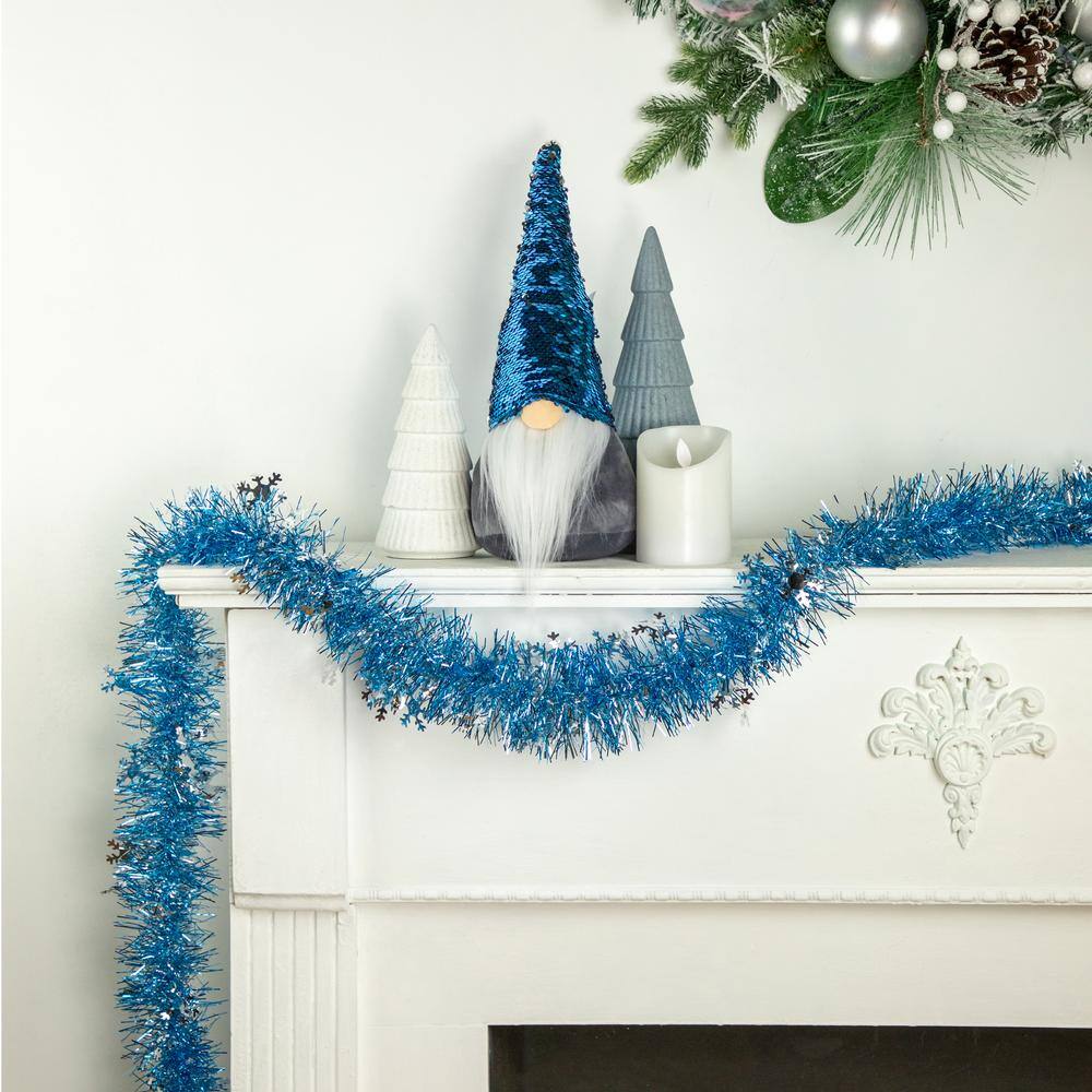 12 ft. Unlit Blue with Silver Snowflakes Christmas Tinsel Garland - Hercitys