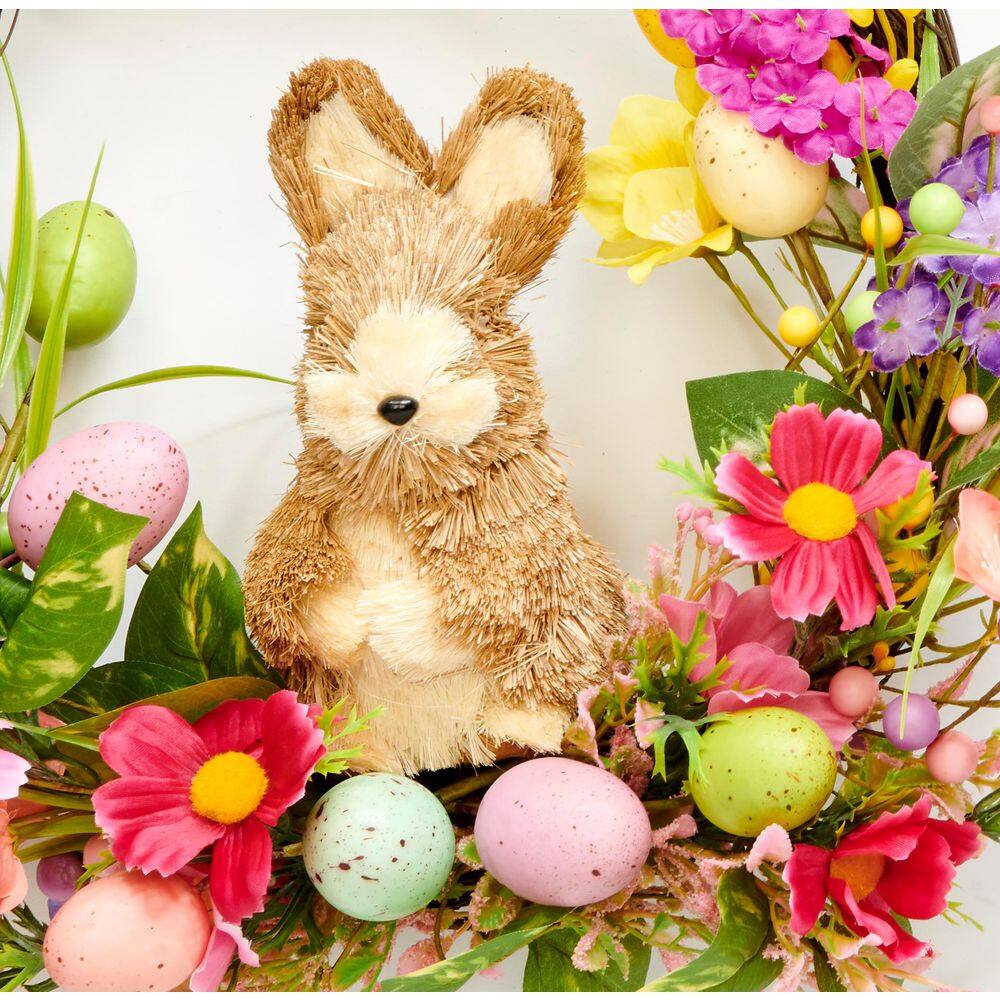 18 in Easter Eggs, Flowers and Bunny Sitting on Half Wreath - Hercitys