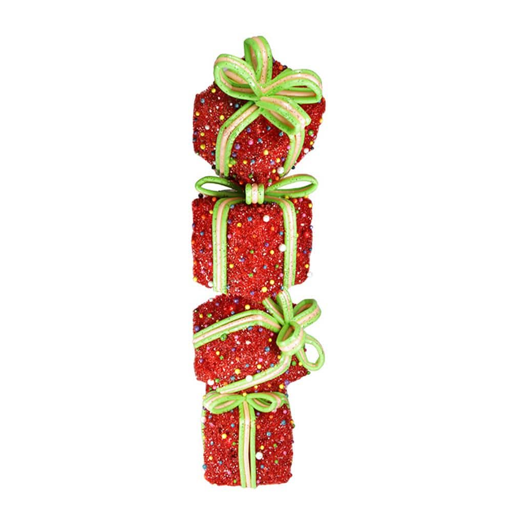 34 in. Red and Green Lighted Candy Stacked Gift Boxes Tower Outdoor Christmas Decoration - Hercitys
