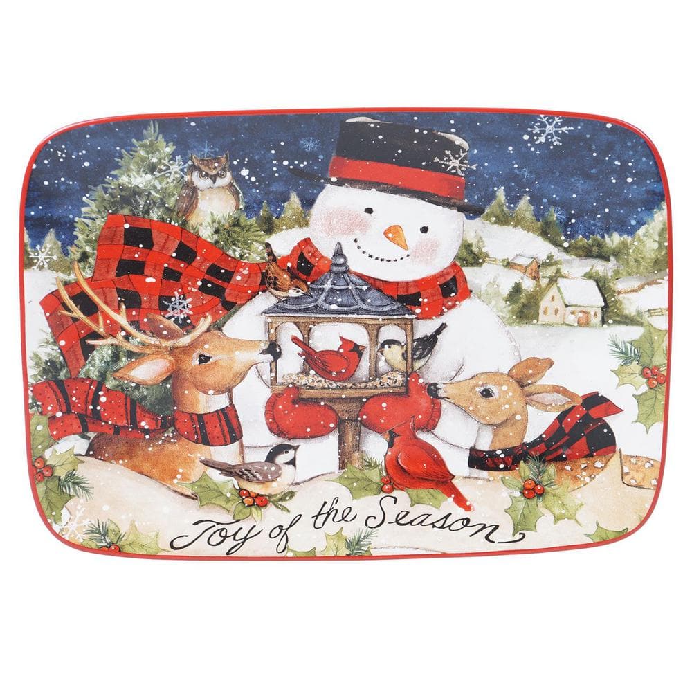 14 in. Magic of Christmas Snowman Multicolored Earthenware Rectangular Platter - Hercitys