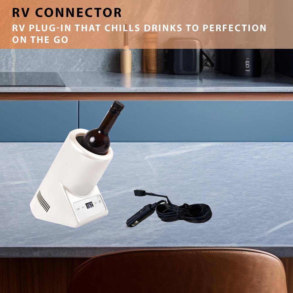 110V AC/12V DC Cellar Cooling Unit 5.3 in. Single Bottle Wine-Champagne-Water Chiller Thermo-Electric in White - Hercitys