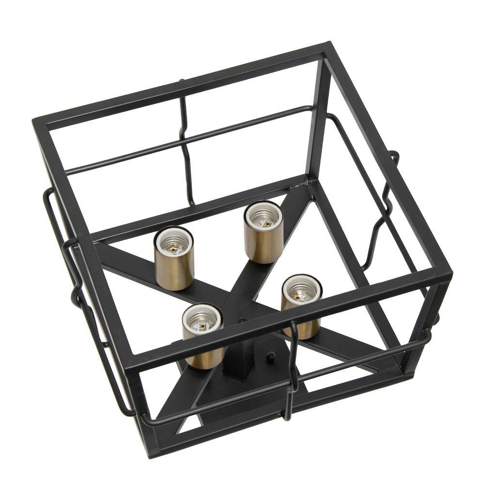 12.4 in. 4-Light Black Semi Flush Mount Fixture Industrial Farmhouse Caged Square Metal Frame Ceiling - Hercitys