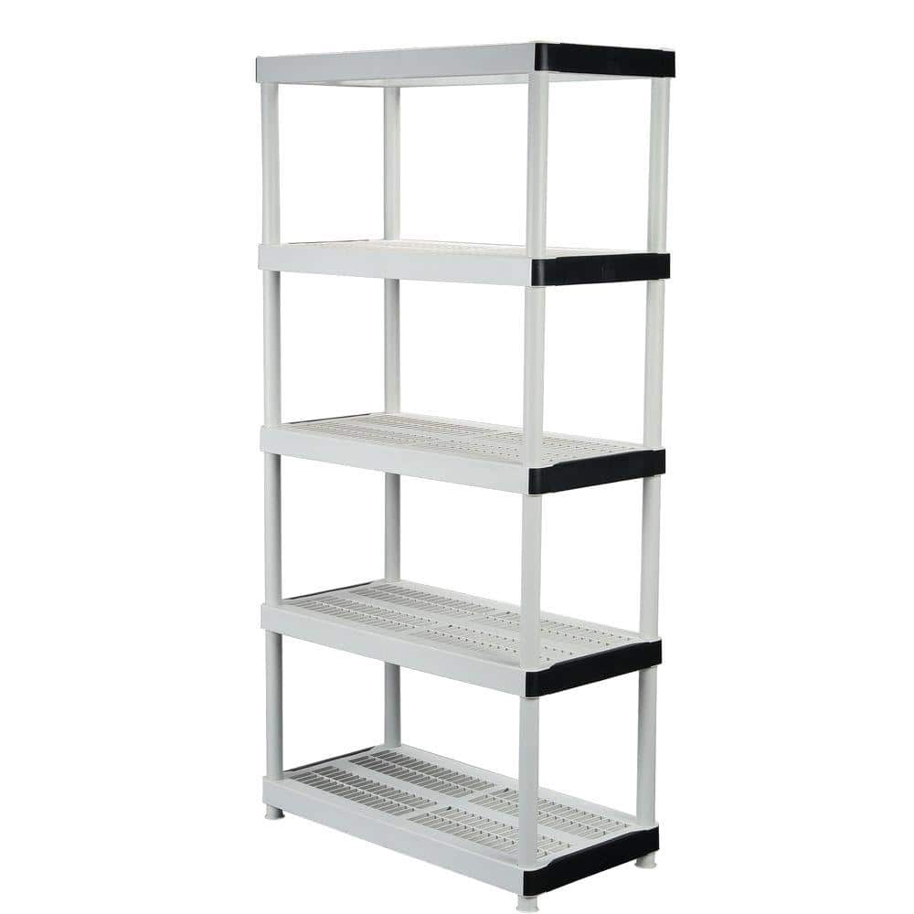 5-Tier Easy Assembly Multi-purpose Plastic Garage Storage Shelving Unit in Gray (36 in. W x 72 in. H x 18 in. D) - Hercitys
