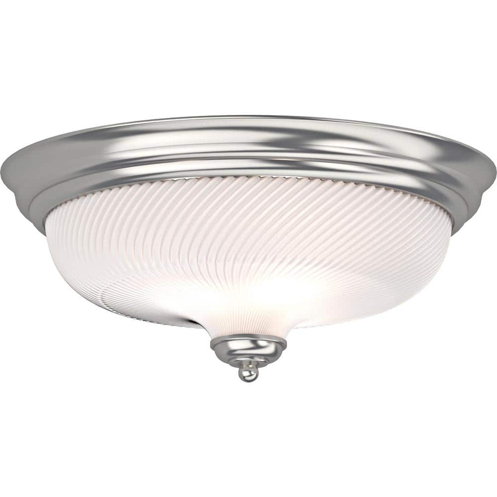 15 in. 3-Light Brushed Nickel Flush Mount with Frosted Ribbed Glass Bowl - Hercitys