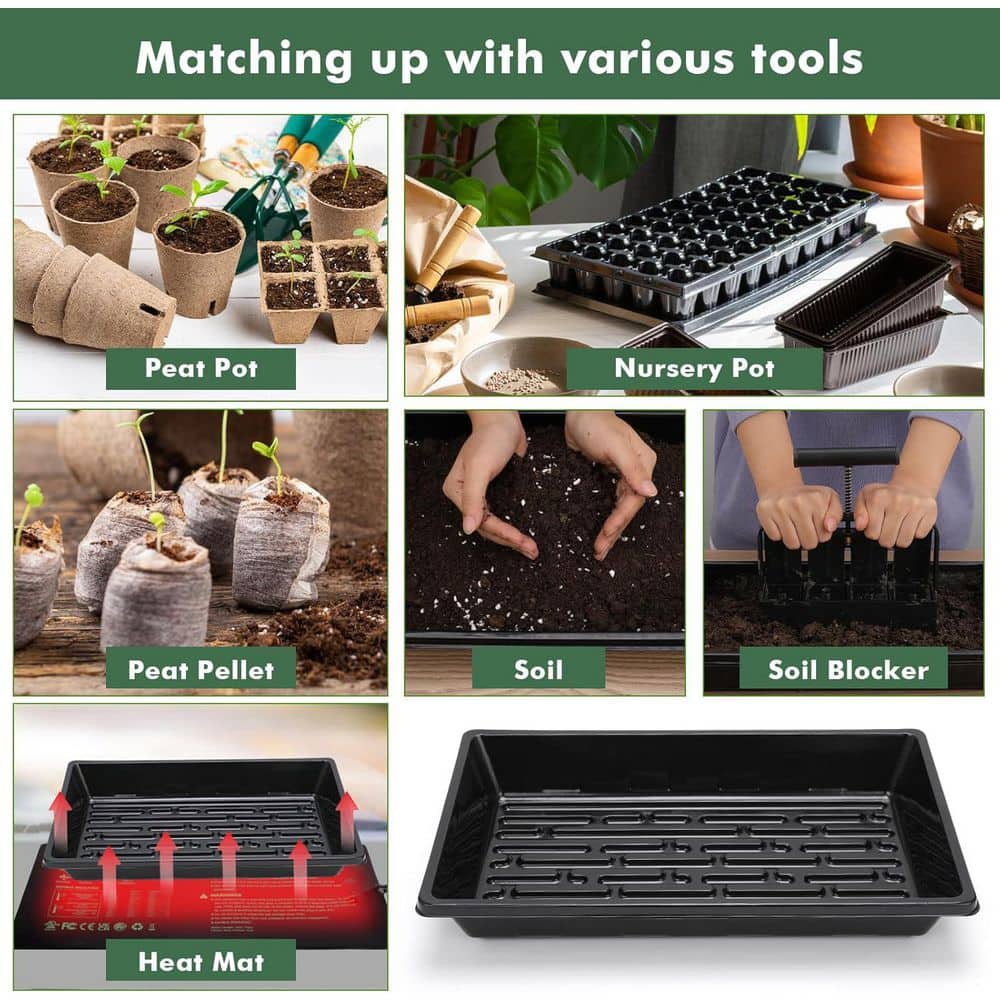 10-Pack Plant Growing Trays Reusable Durable Plastic No Holes Microgreens Seed Starter Transplant Flats - Hercitys