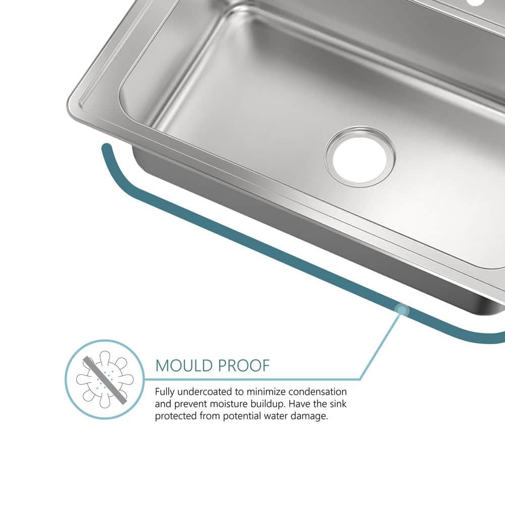 33 in. Drop-In Single Bowl 20-Gauge Stainless Steel Kitchen Sink with Bottom Grid - Hercitys