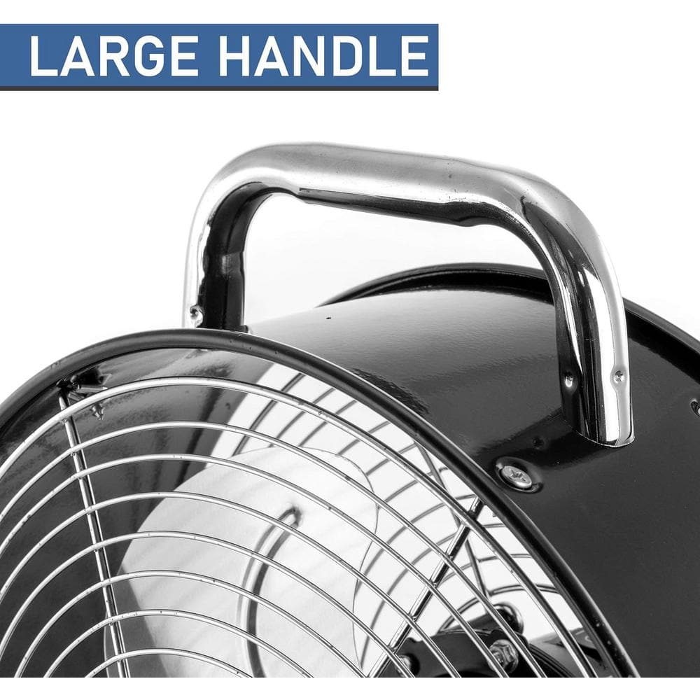 12 in. Dual-Speeds Drum Fan High Velocity Powerful and Quiet Dual Speed Retro Metal Drum Fan in Black Finish - Hercitys