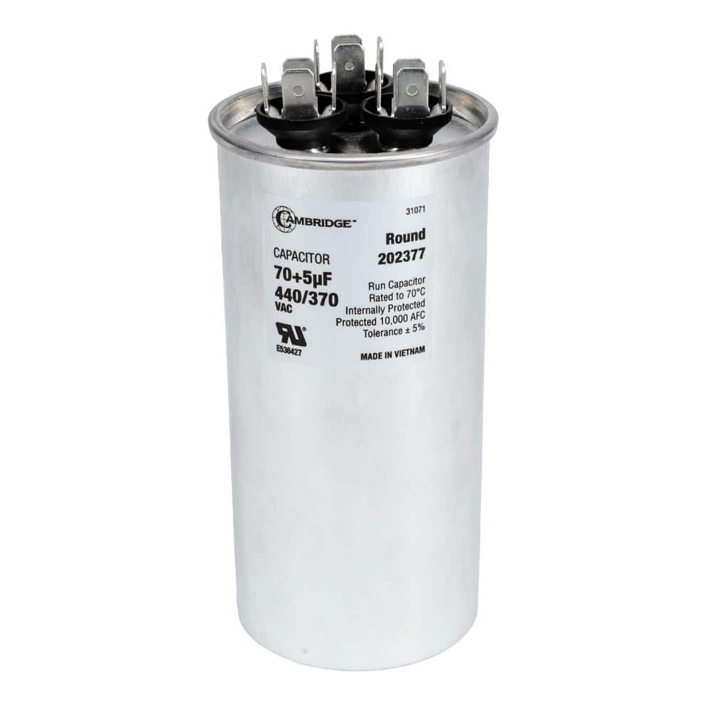 2.17 in. x 2.17 in. x 4.53 in. Aluminum 70 Plus 5 MFD, 440-Volt/370-Volt Dual Round Run Capacitor (1-Pack) - Hercitys