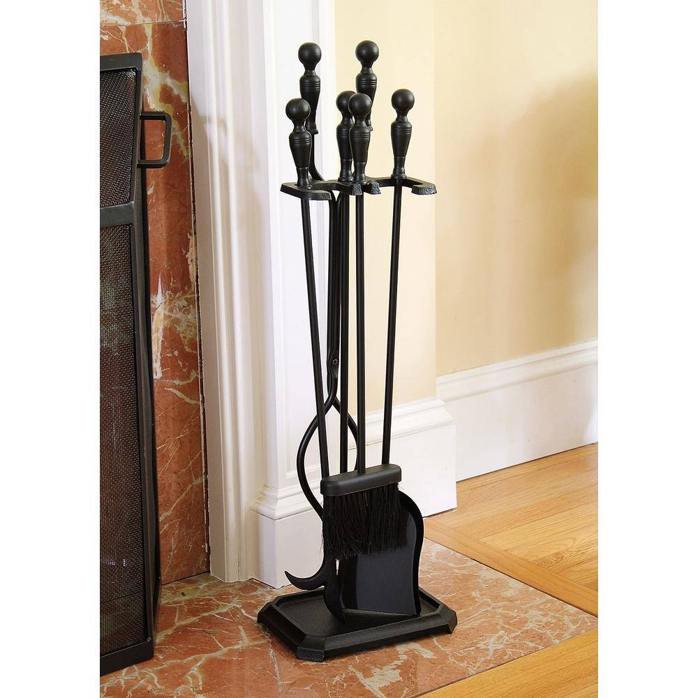 30 in. Tall 5-Pieces Black Plymouth Fireplace Set with Square Base - Hercitys