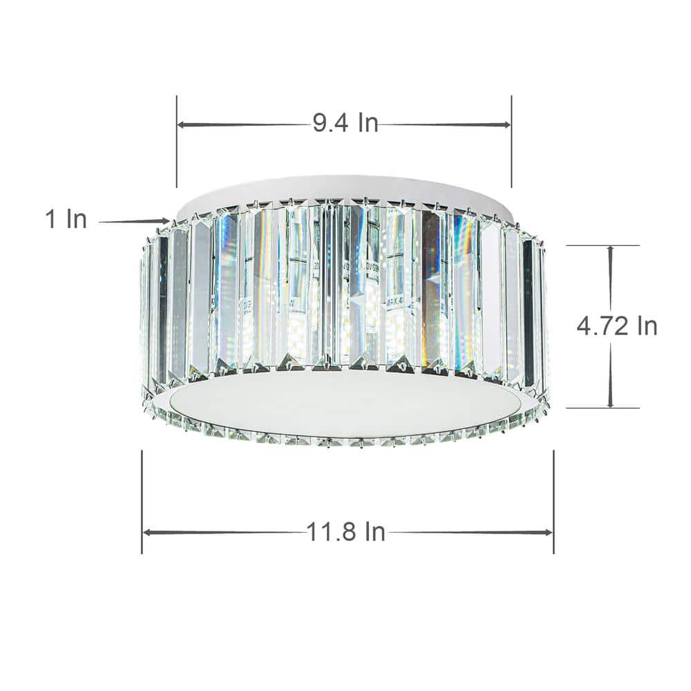 12 in. Modern 5-Light Round Silver Crystal Flush Mount Chandelier Wide - Hercitys